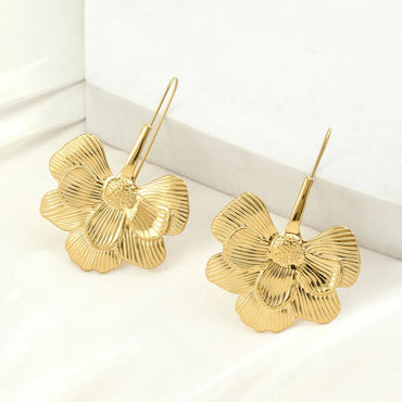 1 Pair IG Style Flower Plating 201 Stainless Steel 18K Gold Plated Ear Studs