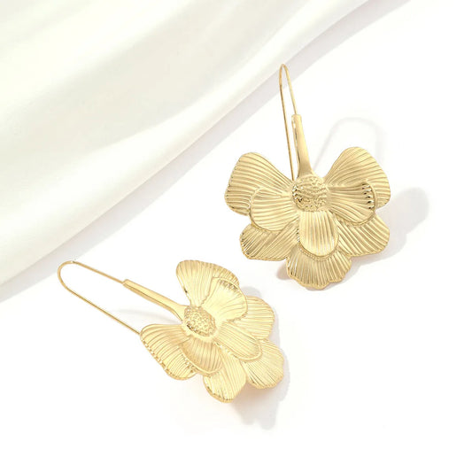 1 Pair IG Style Flower Plating 201 Stainless Steel 18K Gold Plated Ear Studs