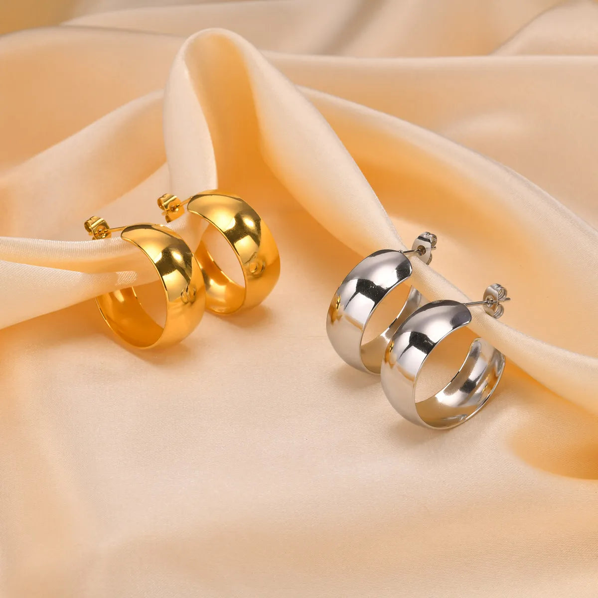 1 Pair Ig Style French Style C Shape Solid Color Polishing Plating Stainless Steel 18k Gold Plated Ear Studs