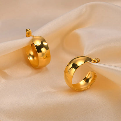 1 Pair Ig Style French Style C Shape Solid Color Polishing Plating Stainless Steel 18k Gold Plated Ear Studs