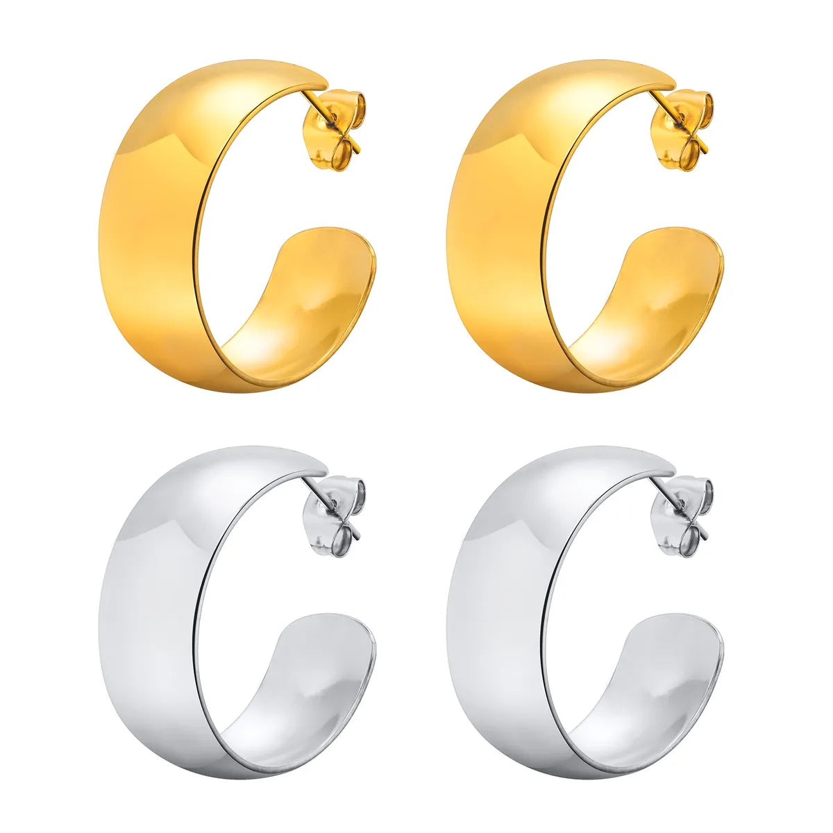 1 Pair Ig Style French Style C Shape Solid Color Polishing Plating Stainless Steel 18k Gold Plated Ear Studs