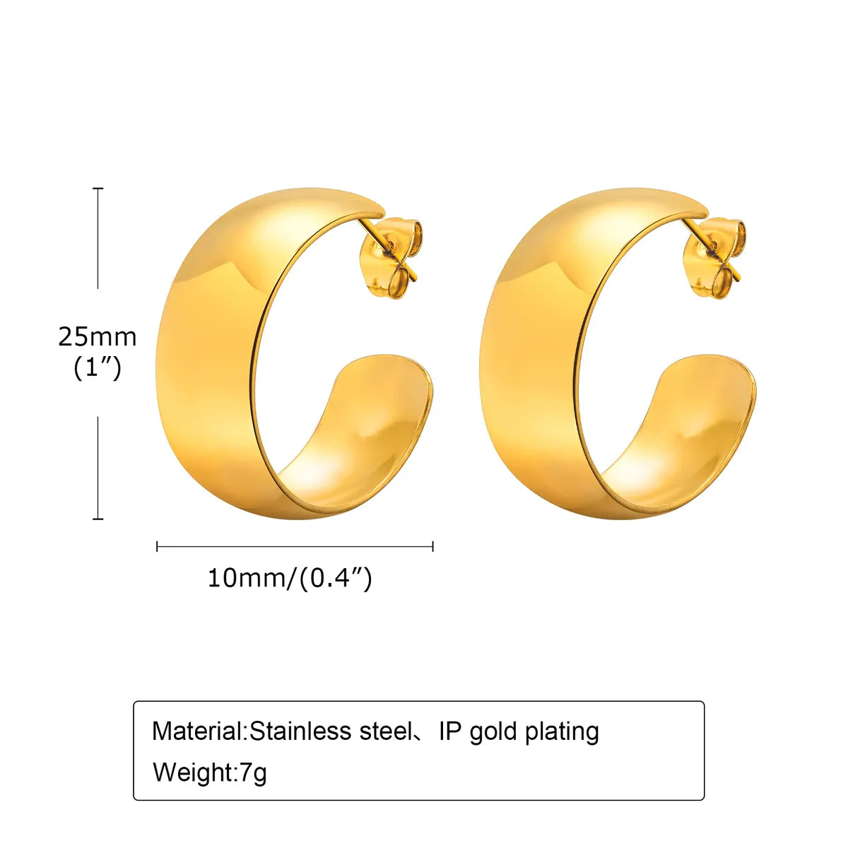 1 Pair Ig Style French Style C Shape Solid Color Polishing Plating Stainless Steel 18k Gold Plated Ear Studs