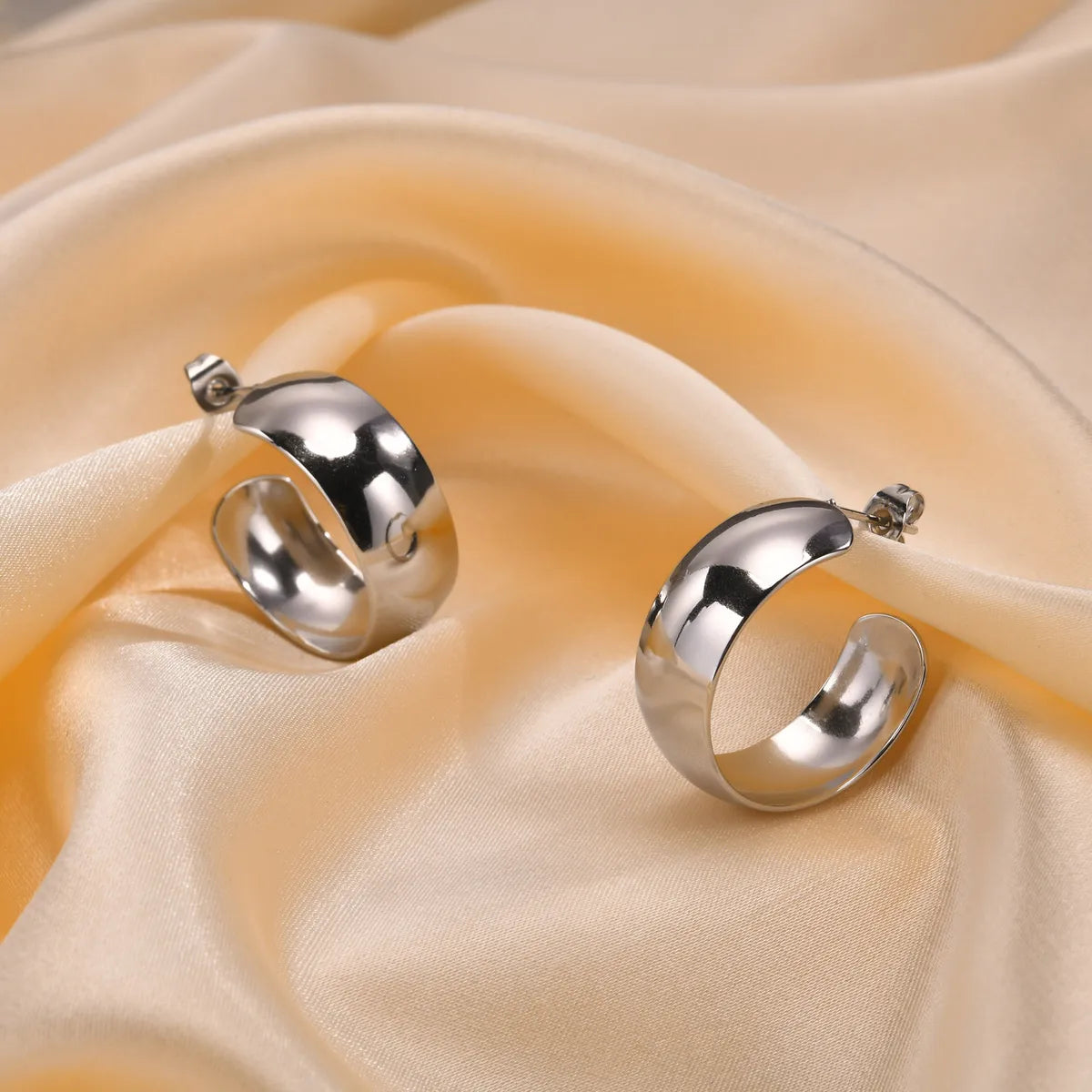 1 Pair Ig Style French Style C Shape Solid Color Polishing Plating Stainless Steel 18k Gold Plated Ear Studs