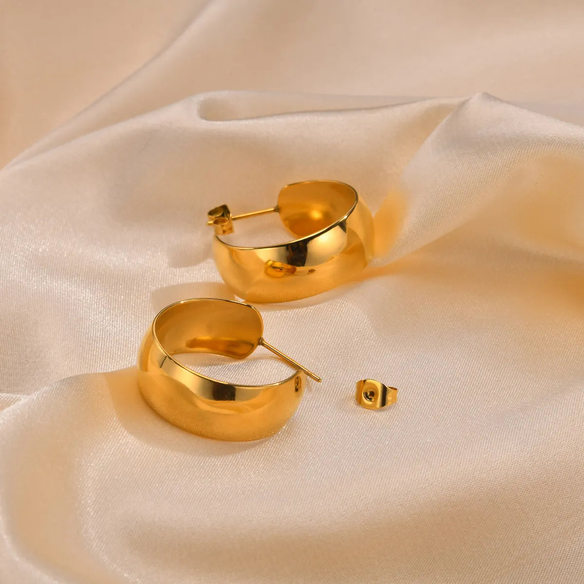 1 Pair Ig Style French Style C Shape Solid Color Polishing Plating Stainless Steel 18k Gold Plated Ear Studs