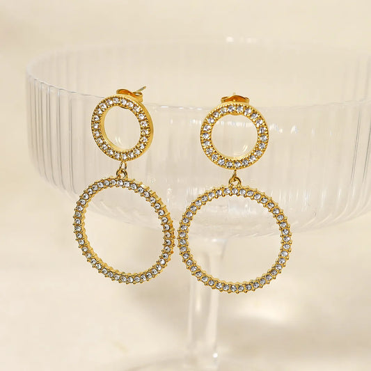 1 Pair Ig Style French Style Commute Circle Plating Inlay Stainless Steel Titanium Steel Zircon 18k Gold Plated Drop Earrings