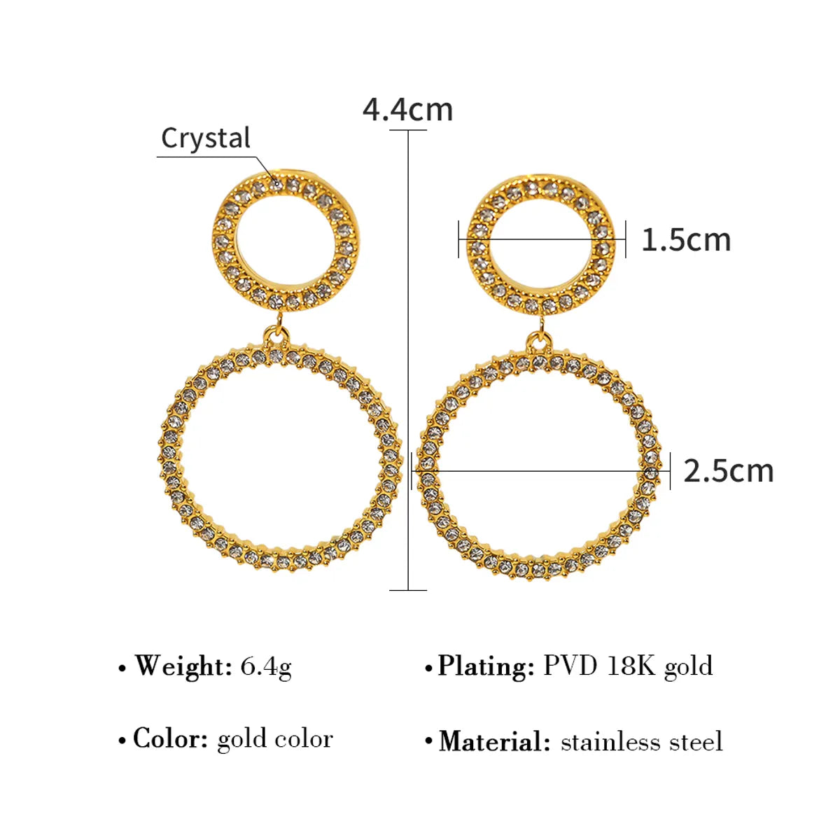 1 Pair Ig Style French Style Commute Circle Plating Inlay Stainless Steel Titanium Steel Zircon 18k Gold Plated Drop Earrings