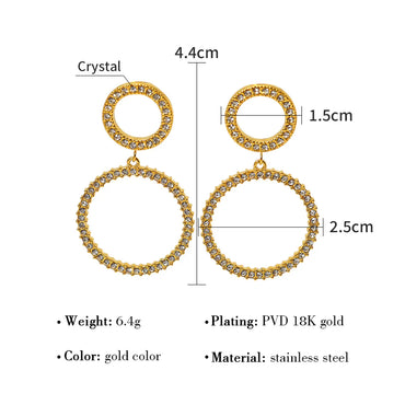 1 Pair Ig Style French Style Commute Circle Plating Inlay Stainless Steel Titanium Steel Zircon 18k Gold Plated Drop Earrings