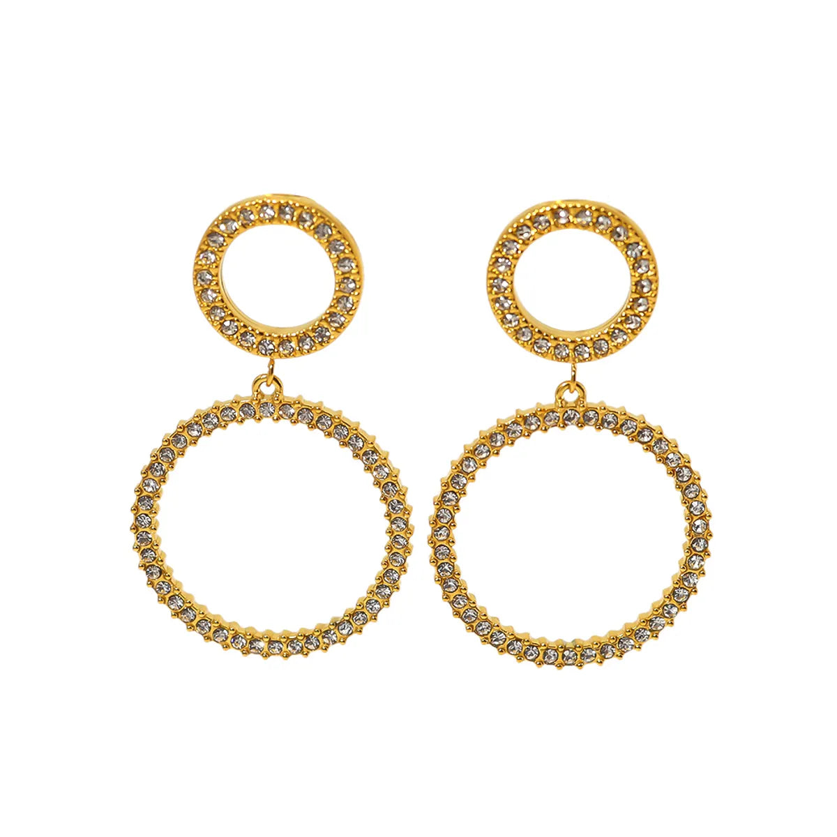 1 Pair Ig Style French Style Commute Circle Plating Inlay Stainless Steel Titanium Steel Zircon 18k Gold Plated Drop Earrings