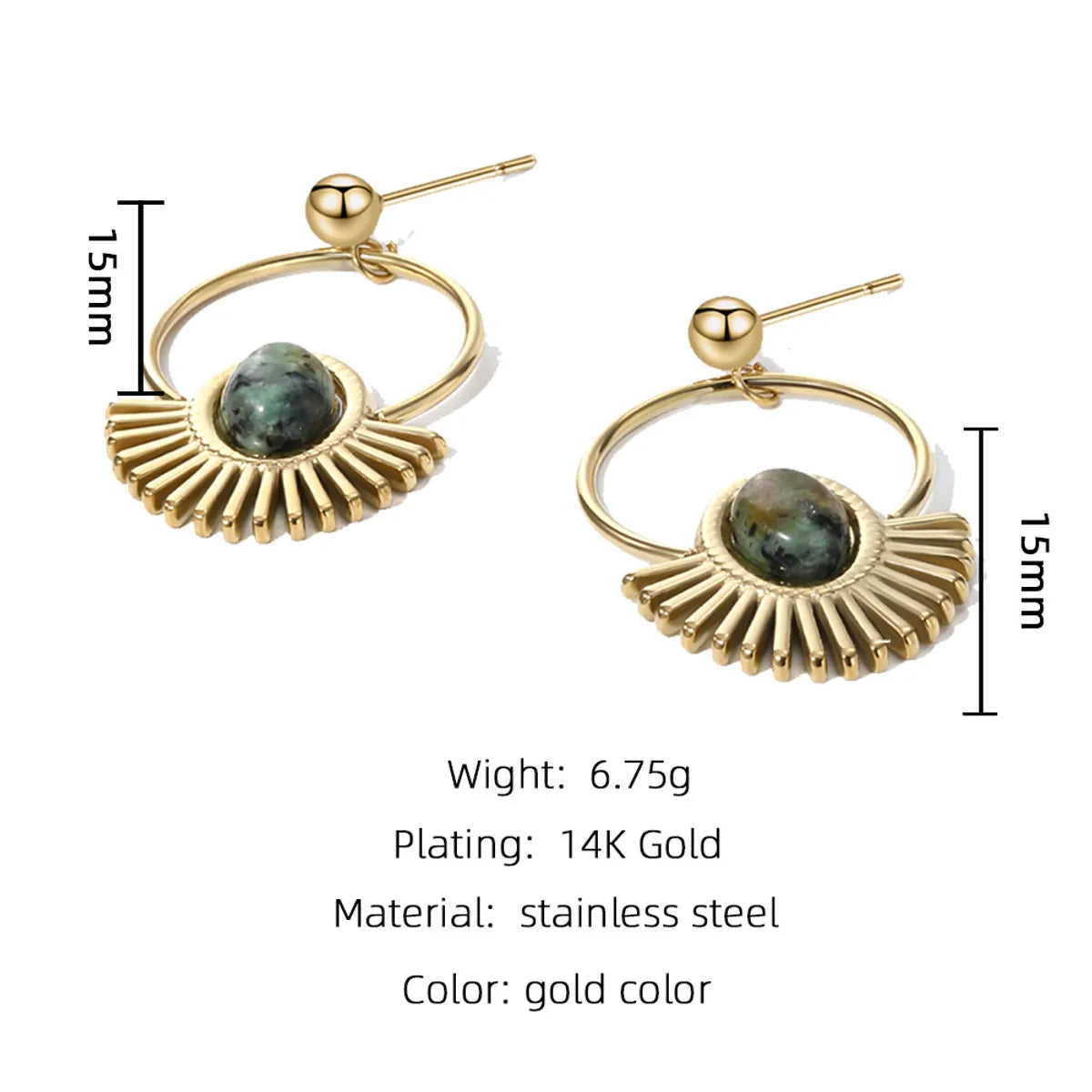 1 Pair IG Style French Style Commute Sector Plating Inlay 304 Stainless Steel Natural Stone 18K Gold Plated Drop Earrings