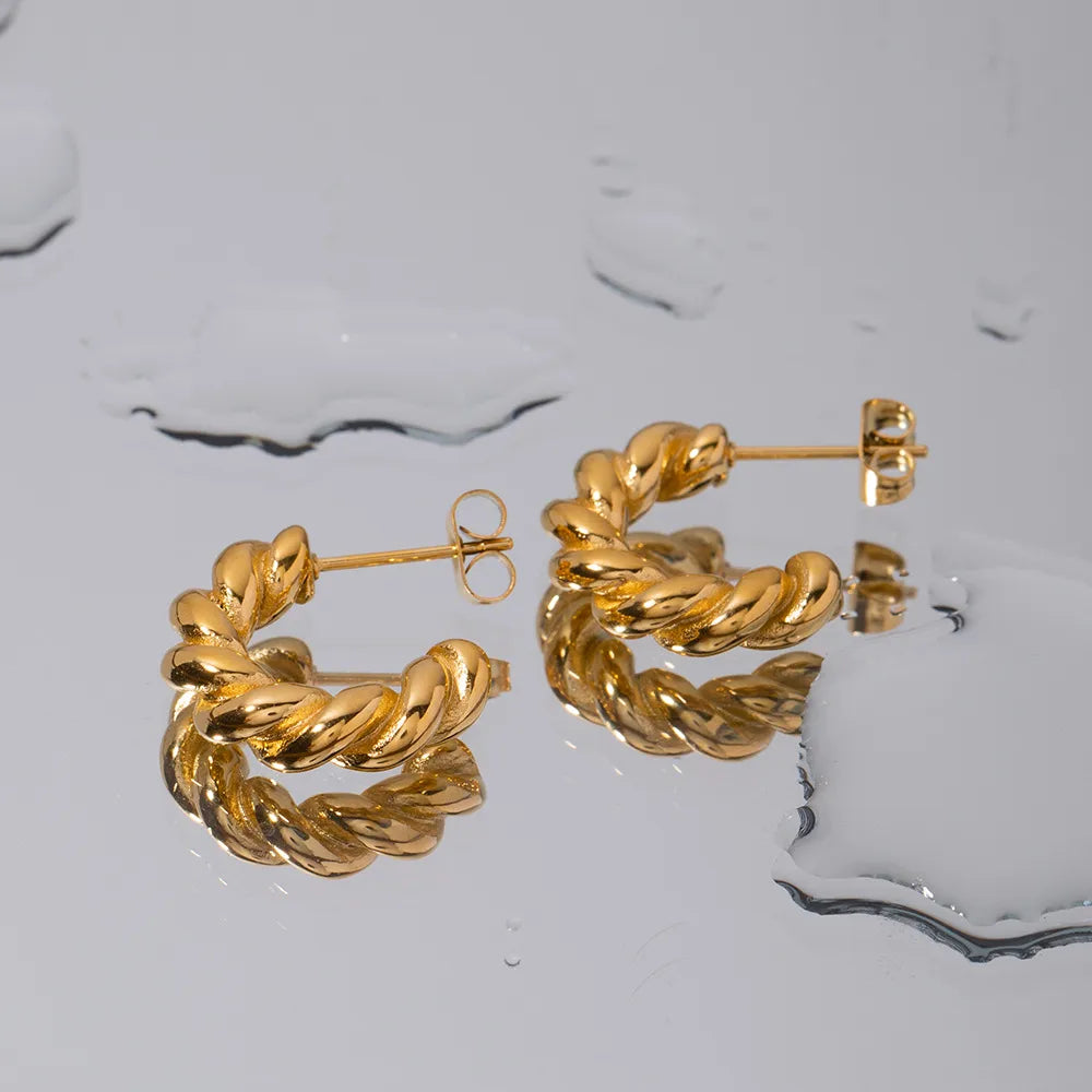 1 Pair IG Style French Style Commute Solid Color 304 Stainless Steel 18K Gold Plated Ear Studs