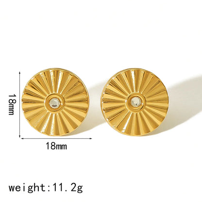 1 Pair IG Style French Style Geometric Polishing Plating Inlay 304 Stainless Steel Natural Stone 18K Gold Plated Ear Studs