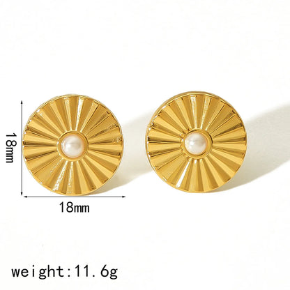 1 Pair IG Style French Style Geometric Polishing Plating Inlay 304 Stainless Steel Natural Stone 18K Gold Plated Ear Studs