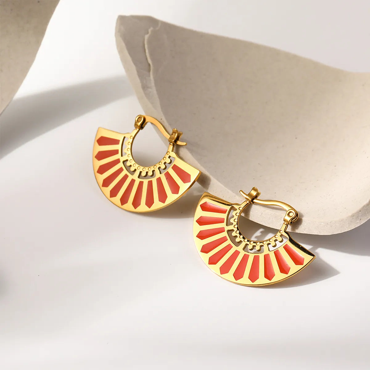 1 Pair Ig Style French Style Geometric Sector Enamel Plating Stainless Steel Titanium Steel 18k Gold Plated Earrings