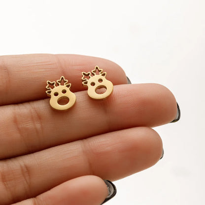 1 Pair IG Style French Style Korean Style Leaves Deer Polishing Plating 304 Stainless Steel 18K Gold Plated Ear Studs