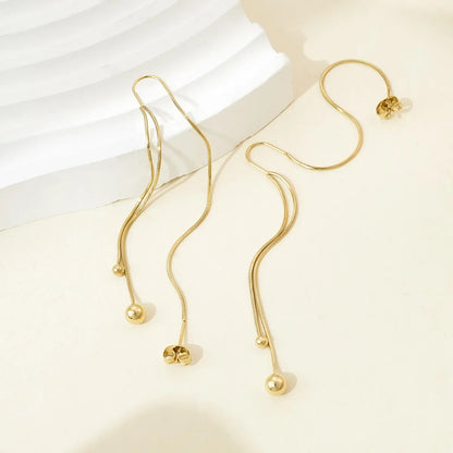 1 Pair IG Style French Style Modern Style Lines Tassel Plating 304 Stainless Steel 14K Gold Plated Ear Line