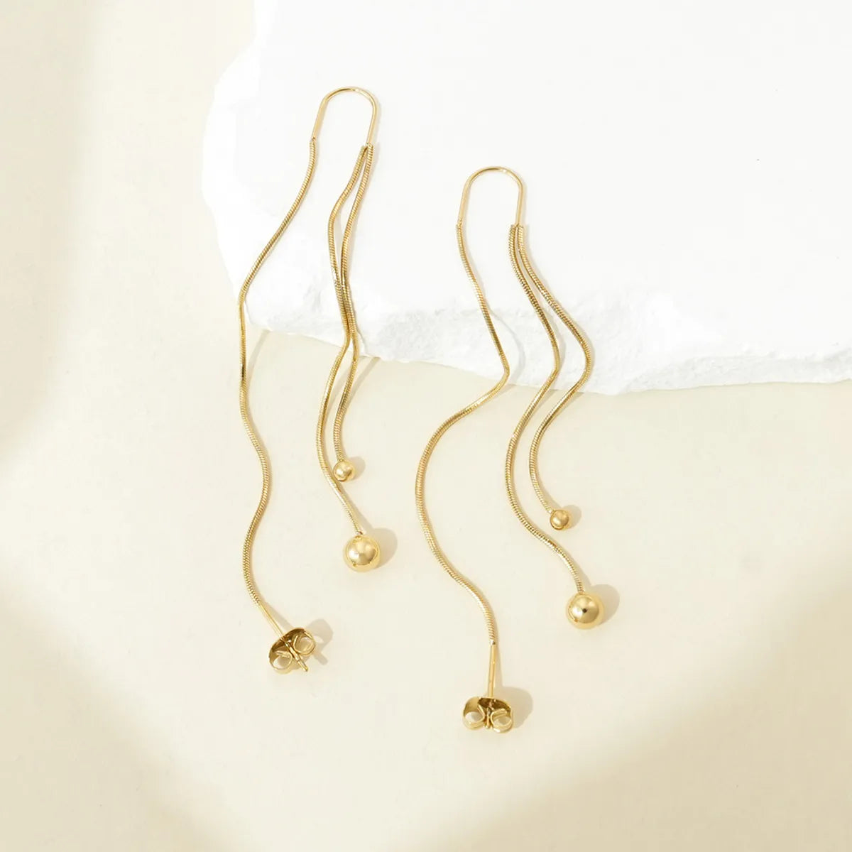 1 Pair IG Style French Style Modern Style Lines Tassel Plating 304 Stainless Steel 14K Gold Plated Ear Line