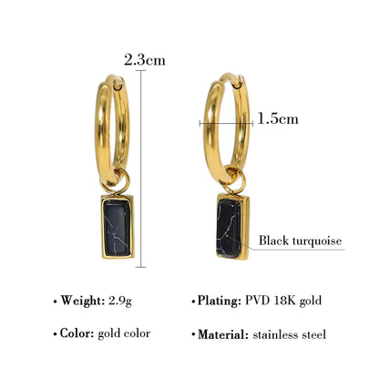 1 Pair Ig Style French Style Rectangle Plating Inlay Stainless Steel Titanium Steel Turquoise Zircon 18k Gold Plated Drop Earrings