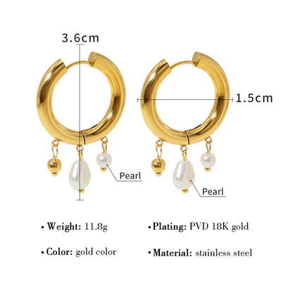 1 Pair Ig Style French Style Round Pearl Plating Stainless Steel Titanium Steel 18k Gold Plated Earrings