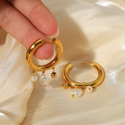 1 Pair Ig Style French Style Round Pearl Plating Stainless Steel Titanium Steel 18k Gold Plated Earrings