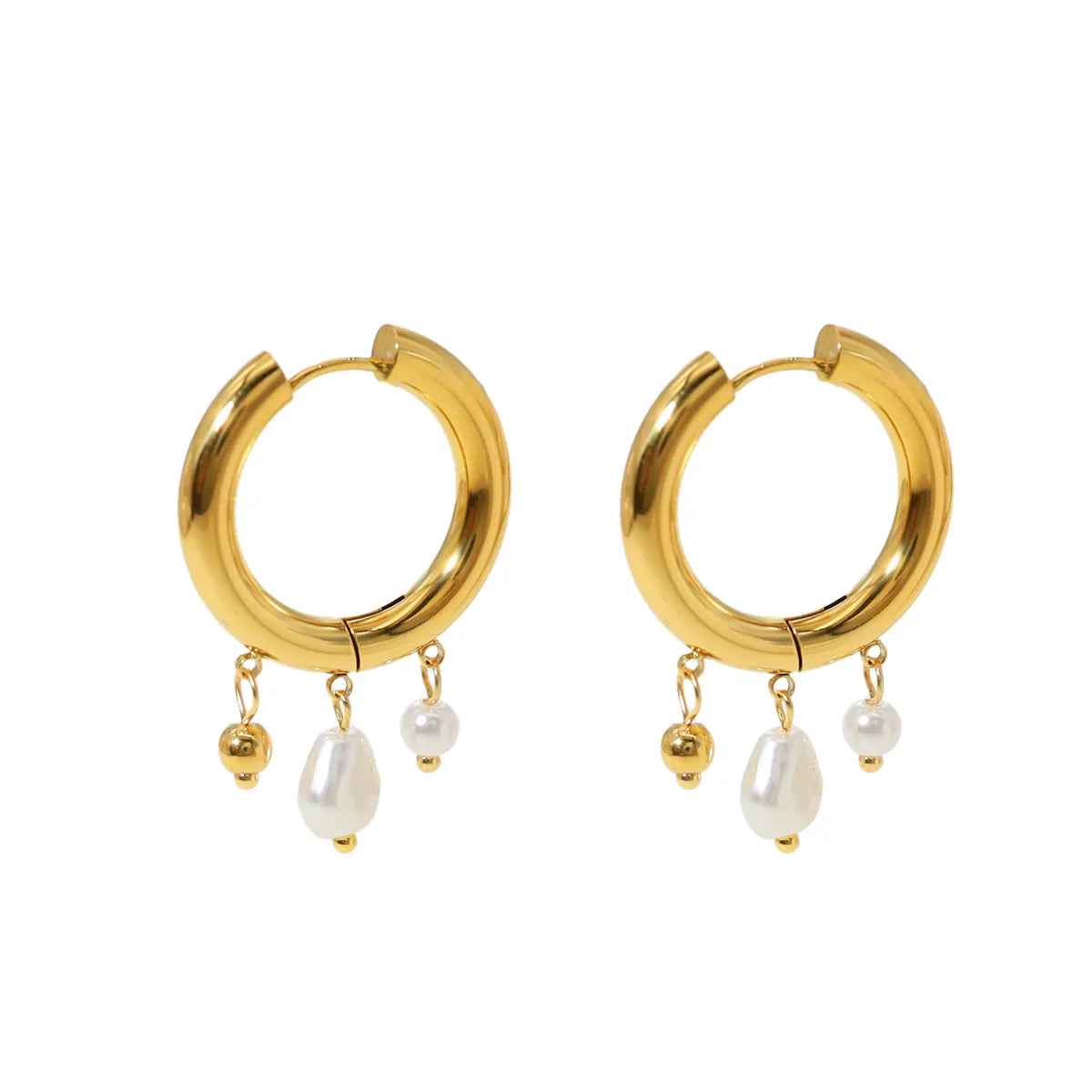 1 Pair Ig Style French Style Round Pearl Plating Stainless Steel Titanium Steel 18k Gold Plated Earrings