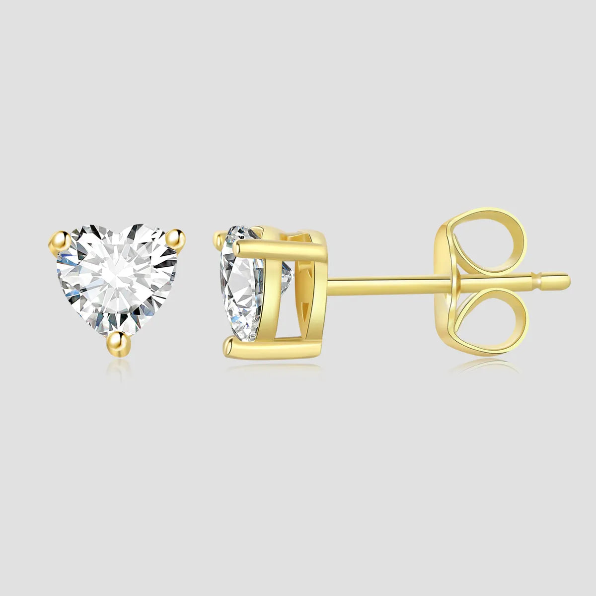 1 Pair IG Style French Style Simple Style Heart Shape Inlay Sterling Silver Zircon 14K Gold Plated Ear Studs