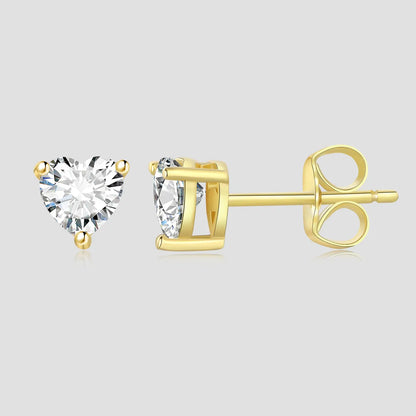 1 Pair IG Style French Style Simple Style Heart Shape Inlay Sterling Silver Zircon 14K Gold Plated Ear Studs