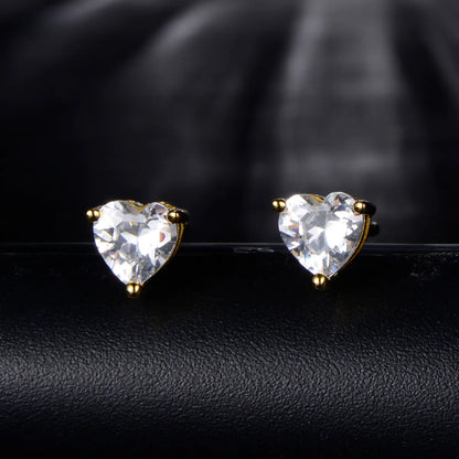 1 Pair IG Style French Style Simple Style Heart Shape Inlay Sterling Silver Zircon 14K Gold Plated Ear Studs