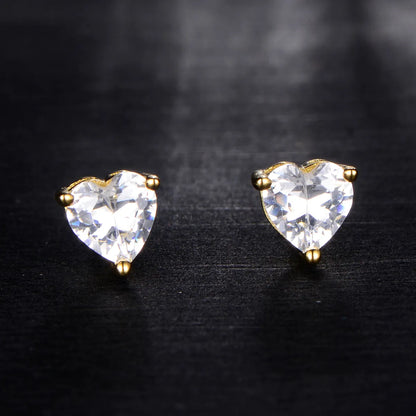 1 Pair IG Style French Style Simple Style Heart Shape Inlay Sterling Silver Zircon 14K Gold Plated Ear Studs