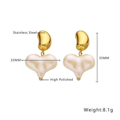 1 Pair IG Style French Style Simple Style Heart Shape Pearl Bow Knot Plating Inlay 304 Stainless Steel Titanium Steel Artificial Pearls 18K Gold Plated Drop Earrings Ear Studs