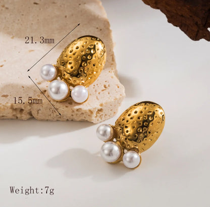 1 Pair IG Style French Style Simple Style Solid Color Plating Inlay 304 Stainless Steel Artificial Pearls 18K Gold Plated Ear Studs