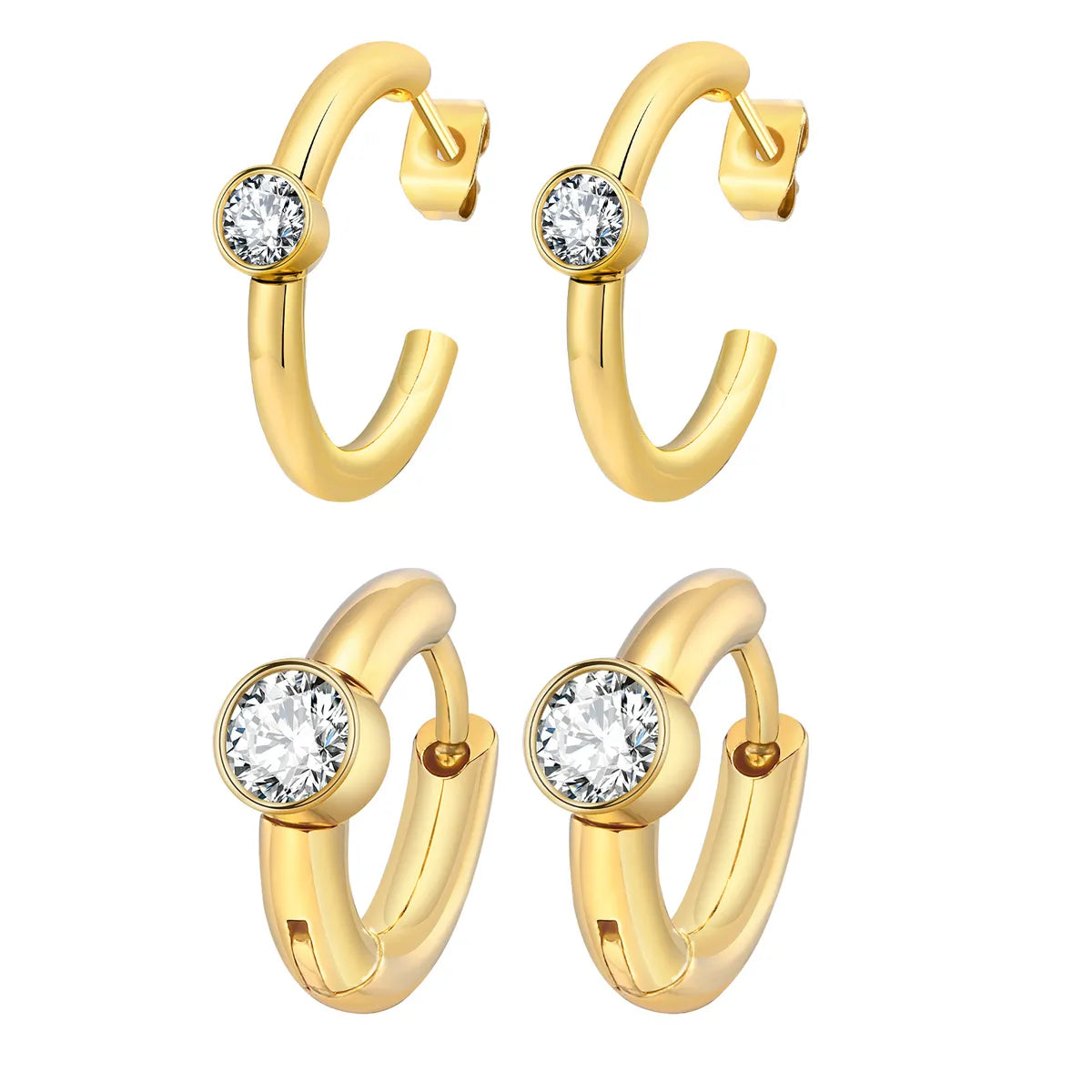 1 Pair Ig Style French Style Simple Style Solid Color Plating Inlay Stainless Steel Zircon 18k Gold Plated Earrings