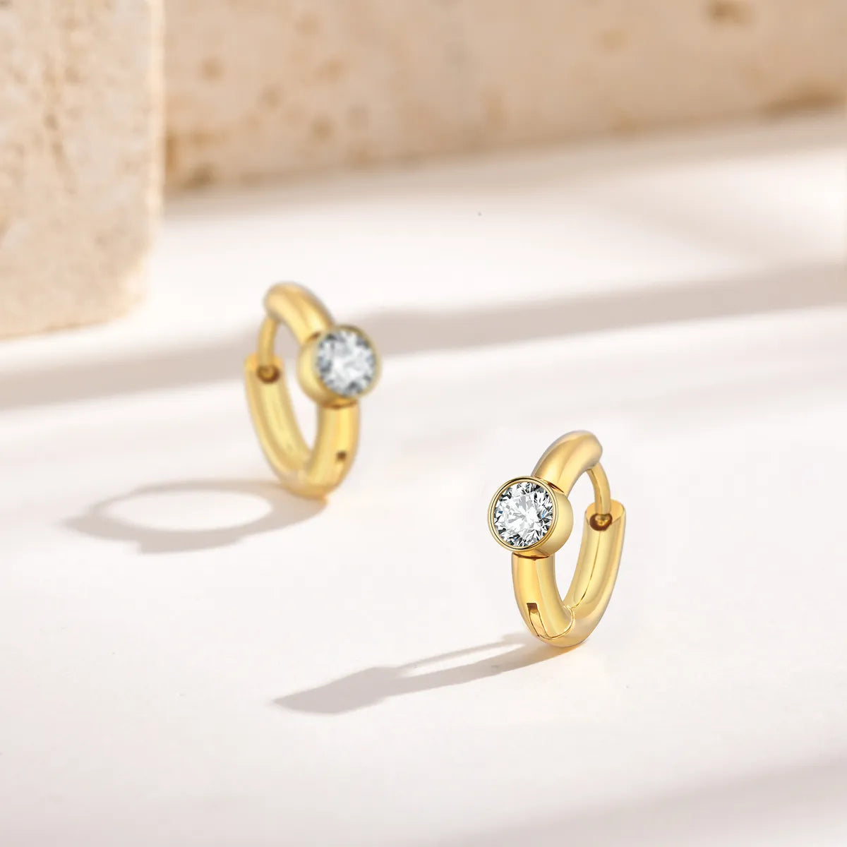 1 Pair Ig Style French Style Simple Style Solid Color Plating Inlay Stainless Steel Zircon 18k Gold Plated Earrings