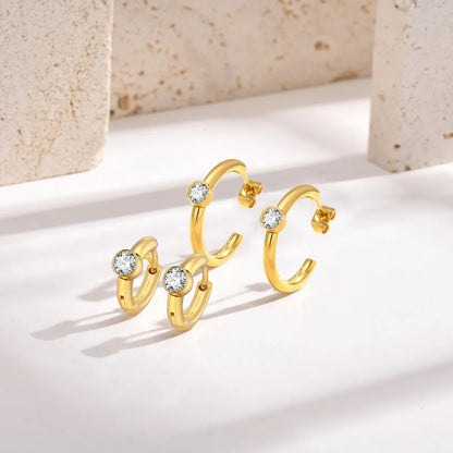 1 Pair Ig Style French Style Simple Style Solid Color Plating Inlay Stainless Steel Zircon 18k Gold Plated Earrings