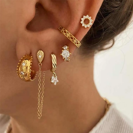 1 Pair Ig Style French Style Simple Style Star Water Droplets Flower Plating Inlay Copper Zircon Gold Plated Earrings