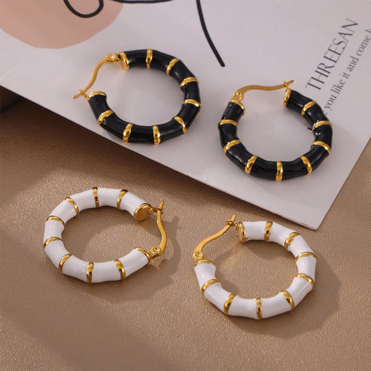 1 Pair IG Style French Style Simple Style U Shape Bamboo Enamel 304 Stainless Steel 18K Gold Plated Earrings