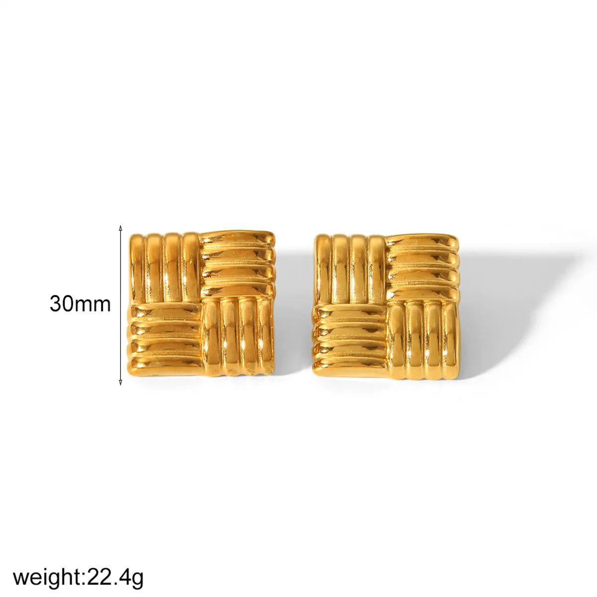 1 Pair IG Style French Style Square Polishing Plating 304 Stainless Steel 18K Gold Plated Ear Studs