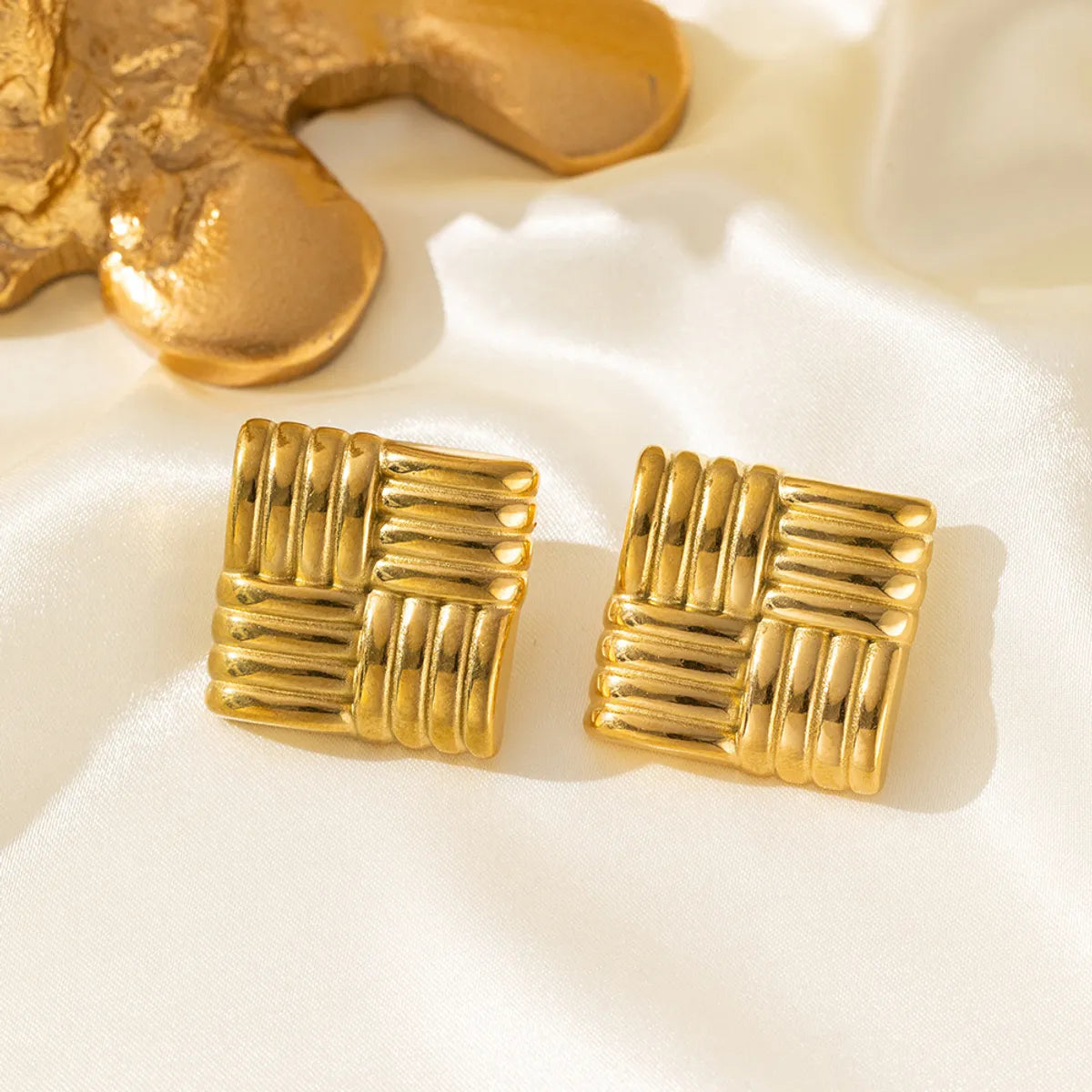 1 Pair IG Style French Style Square Polishing Plating 304 Stainless Steel 18K Gold Plated Ear Studs