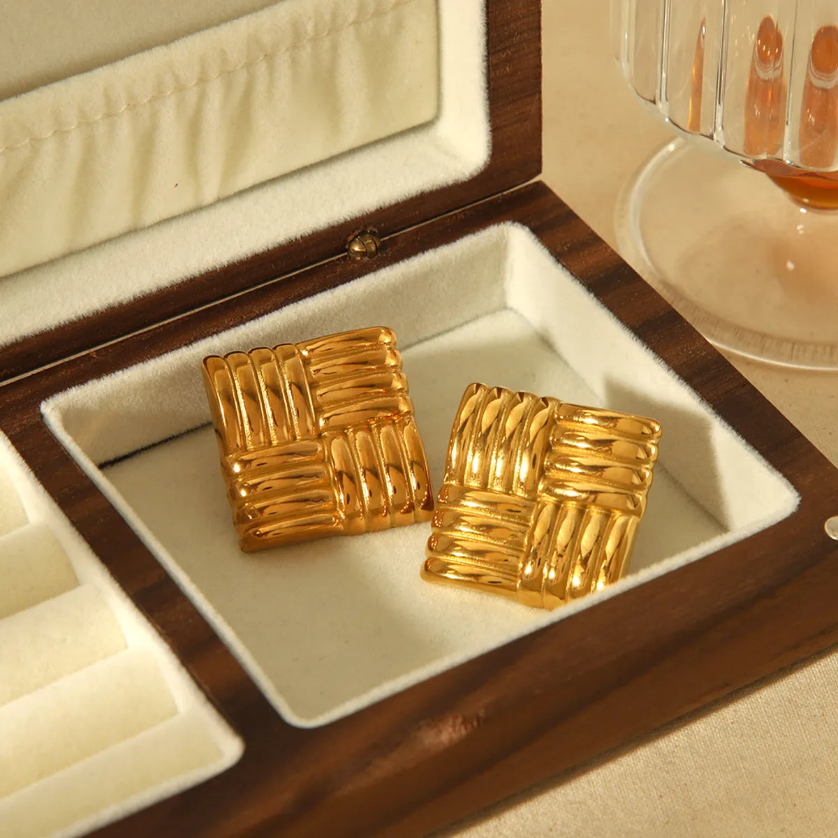 1 Pair IG Style French Style Square Polishing Plating 304 Stainless Steel 18K Gold Plated Ear Studs