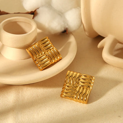 1 Pair IG Style French Style Square Polishing Plating 304 Stainless Steel 18K Gold Plated Ear Studs