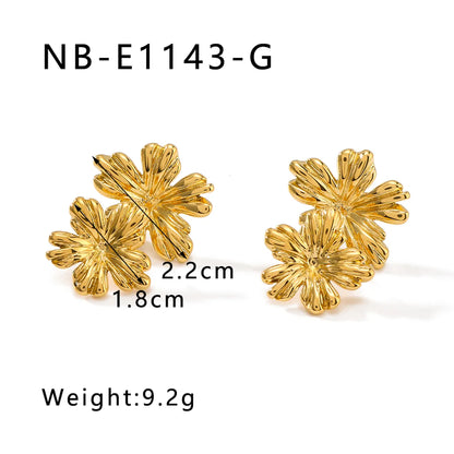 1 Pair IG Style French Style Sweet Flower Petal 304 Stainless Steel 18K Gold Plated White Gold Plated Ear Studs