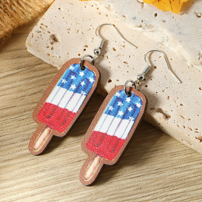 1 Pair IG Style Funny Novelty Ice Cream American Flag Wine Bottle Tassel Wood Drop Earrings