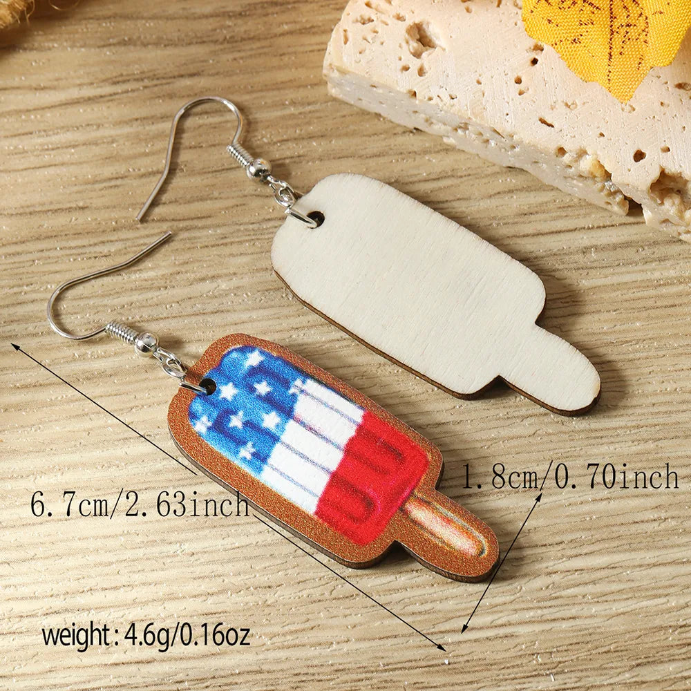 1 Pair IG Style Funny Novelty Ice Cream American Flag Wine Bottle Tassel Wood Drop Earrings