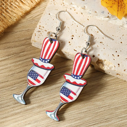 1 Pair IG Style Funny Novelty Ice Cream American Flag Wine Bottle Tassel Wood Drop Earrings