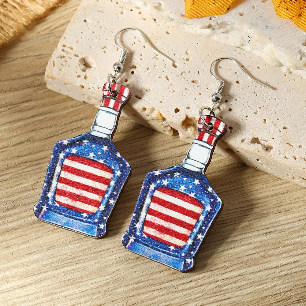 1 Pair IG Style Funny Novelty Ice Cream American Flag Wine Bottle Tassel Wood Drop Earrings