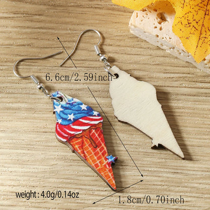 1 Pair IG Style Funny Novelty Ice Cream American Flag Wine Bottle Tassel Wood Drop Earrings