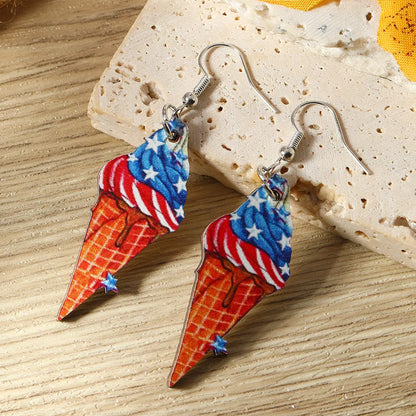 1 Pair IG Style Funny Novelty Ice Cream American Flag Wine Bottle Tassel Wood Drop Earrings