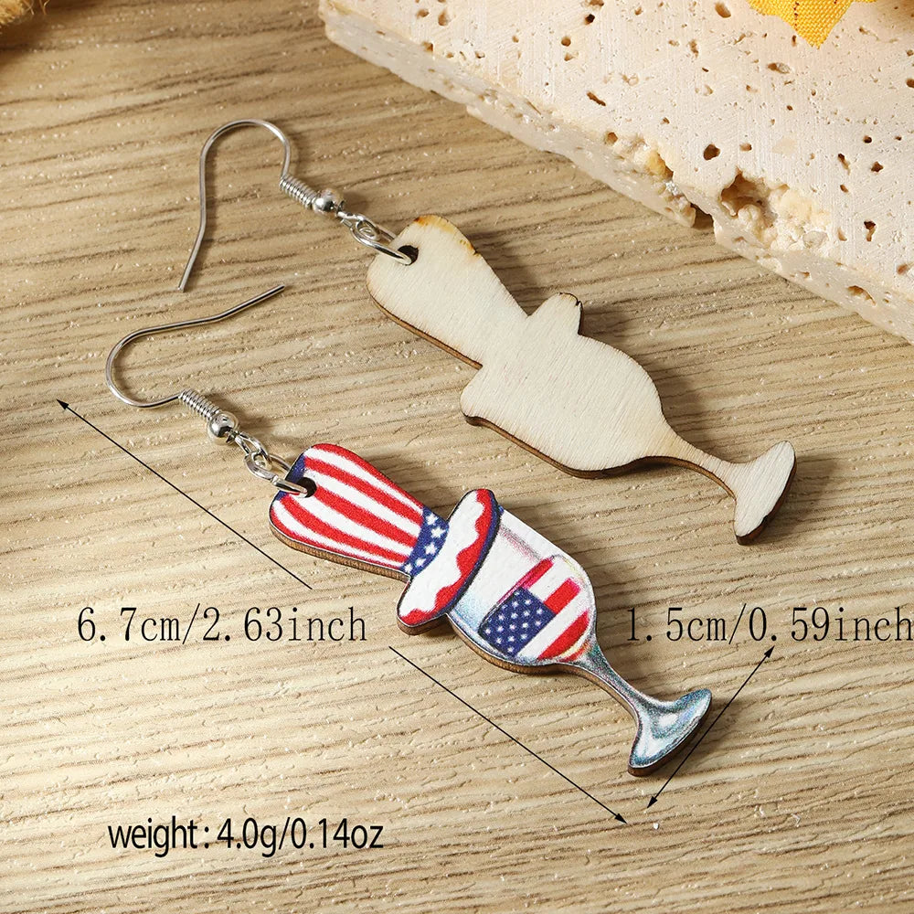 1 Pair IG Style Funny Novelty Ice Cream American Flag Wine Bottle Tassel Wood Drop Earrings