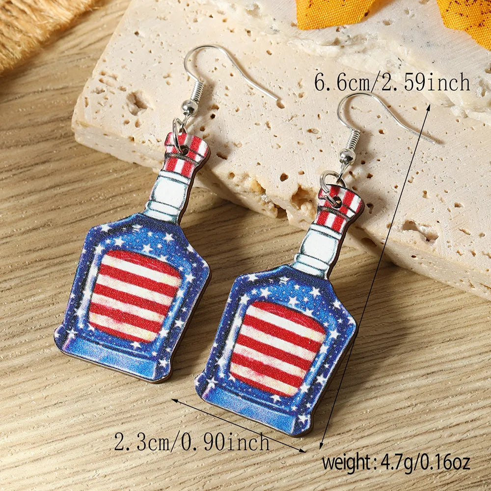 1 Pair IG Style Funny Novelty Ice Cream American Flag Wine Bottle Tassel Wood Drop Earrings