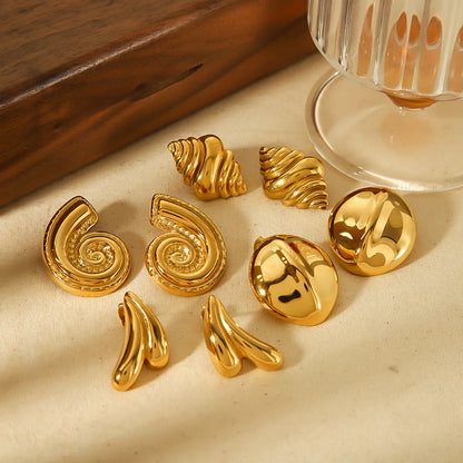 1 Pair IG Style Geometric Conch Croissant Polishing Plating 304 Stainless Steel 18K Gold Plated Ear Studs