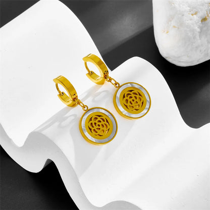 1 Pair Ig Style Geometric Hollow Out Inlay Titanium Steel Artificial Crystal Shell Drop Earrings